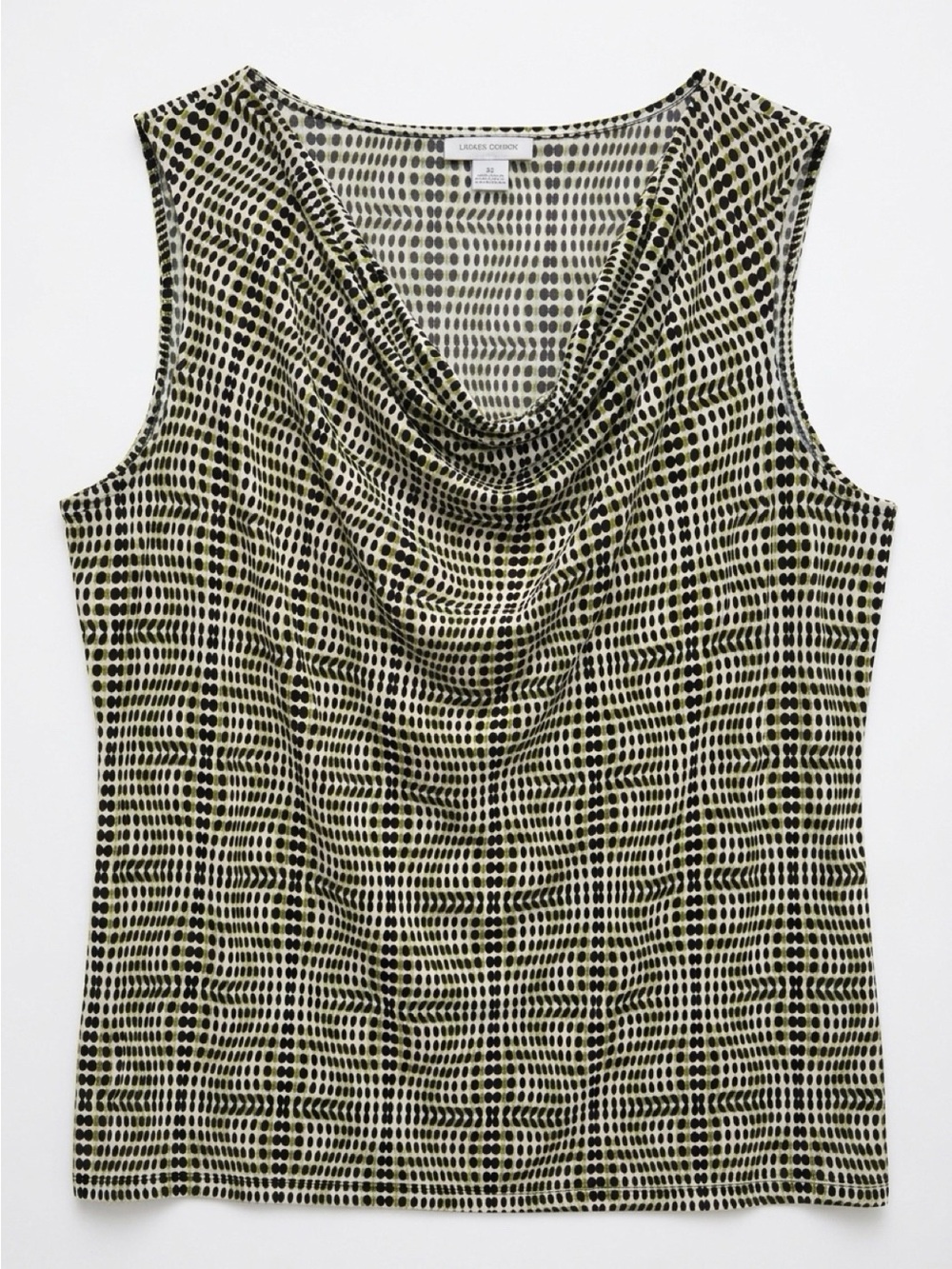 Olive & Black Dotted Cowl Neck Sleeveless Top